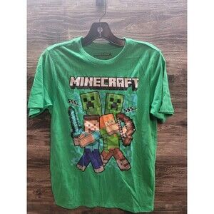 Minecraft Boys Kids XL 14/16 Character Heads & Creeper Graphic Tee Green T-Shirt